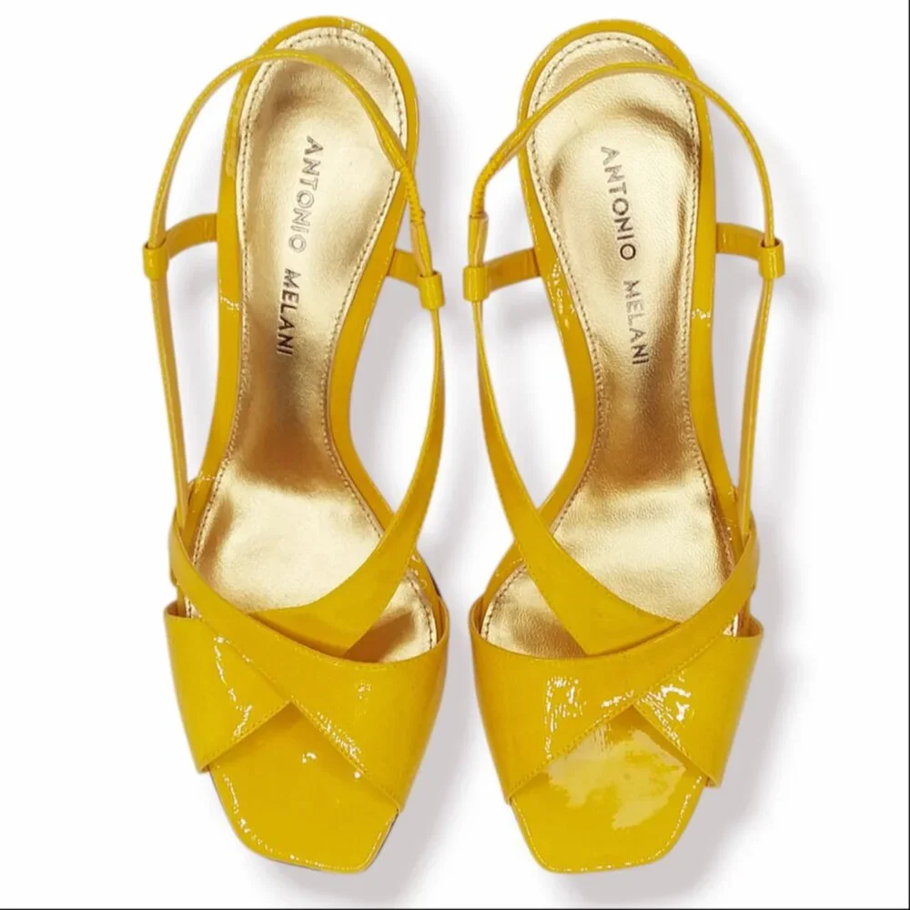 Antonio Melani Kaitlyn Slingback Heels Size 8 Yellow Patent Leather Retro Pinup - Picture 2 of 12